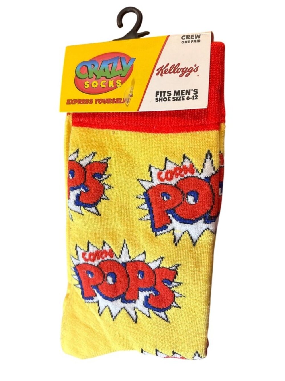 Mens Kelloggs Crazy Socks Crew Corn Pops Yellow Fun Pattern Fits Shoe Size 6-12